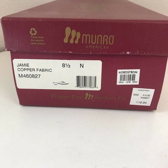 munro jamie copper fabric slip on heeled sandals size 8.5 N Worn Once (8) - Picture 6 of 6